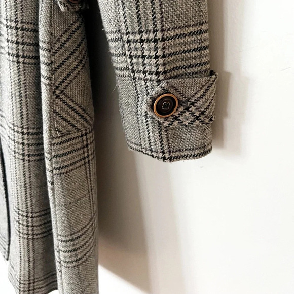Vintage Y2K 90s Plaid Wool Coat Academia 6 Small Preppy Trench Lined Equestrian - Picture 9 of 11